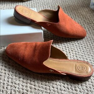 Tory Burch Burnt Orange Suede Mules 9 medium
